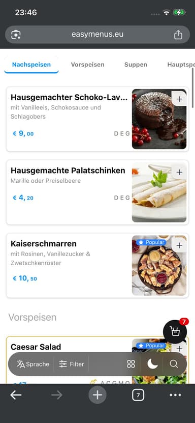 Speisekarte öffnen