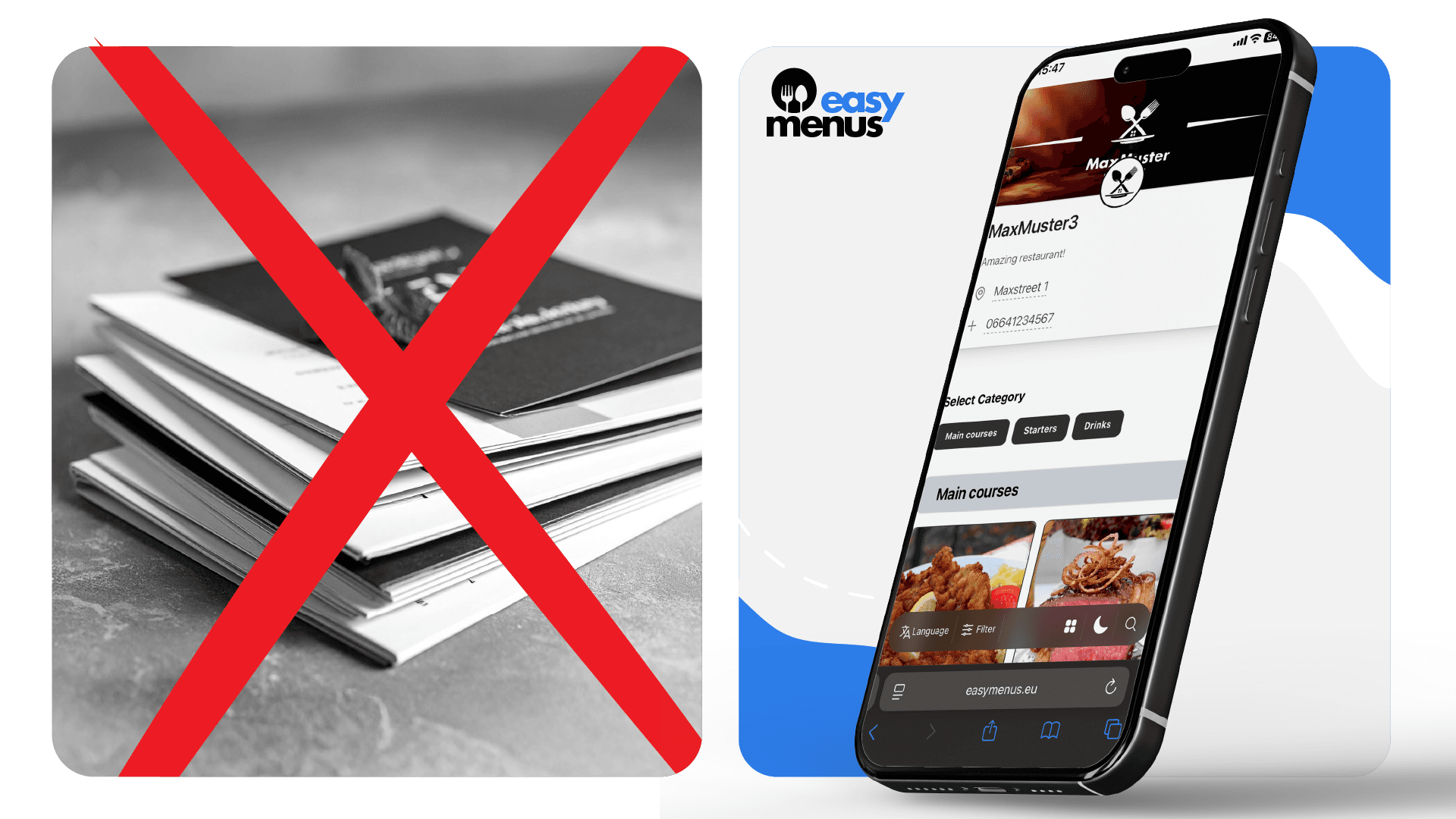 pdf and phone with digital restaurant menu