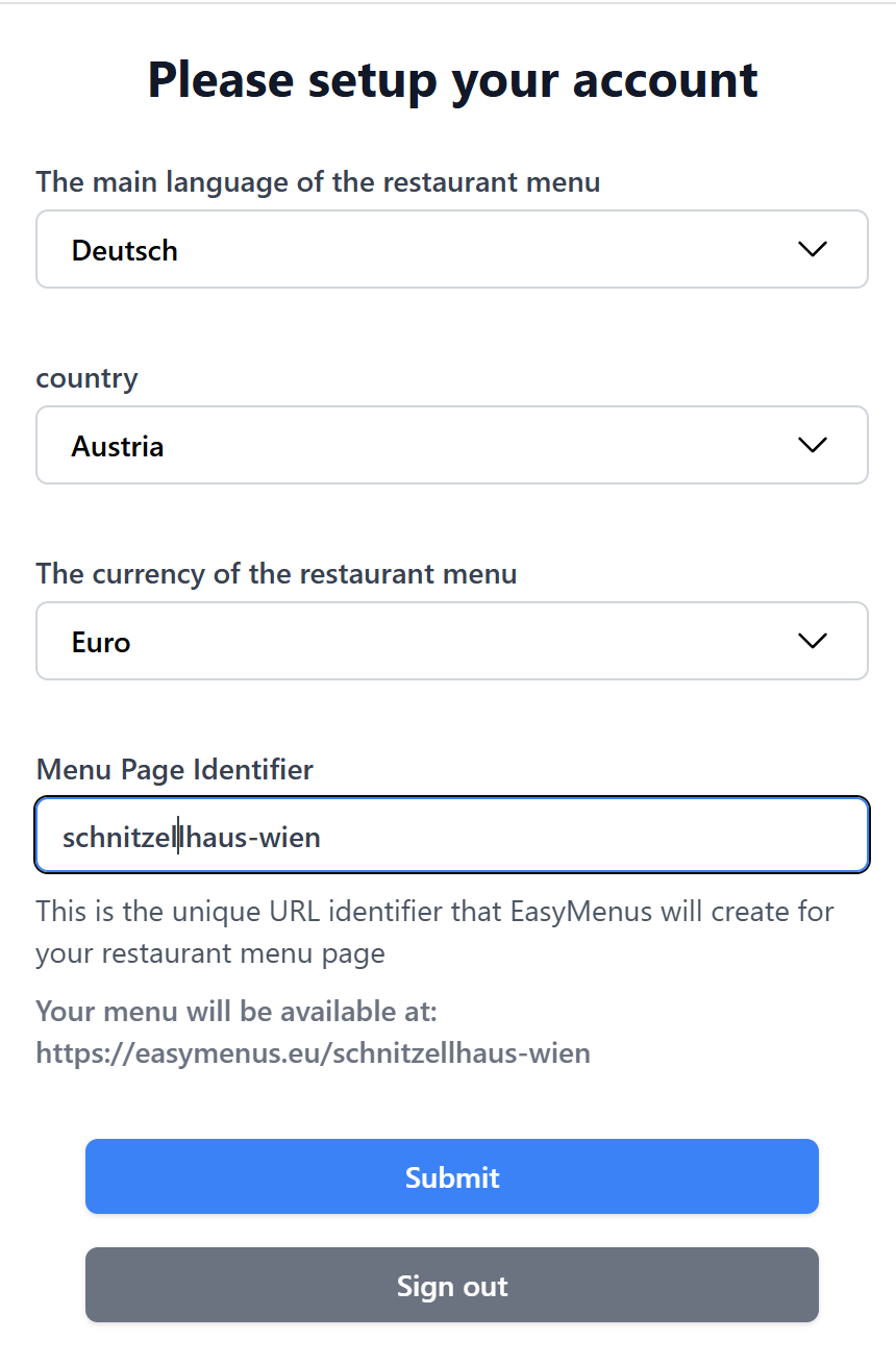 Einrichtung - Screenshot