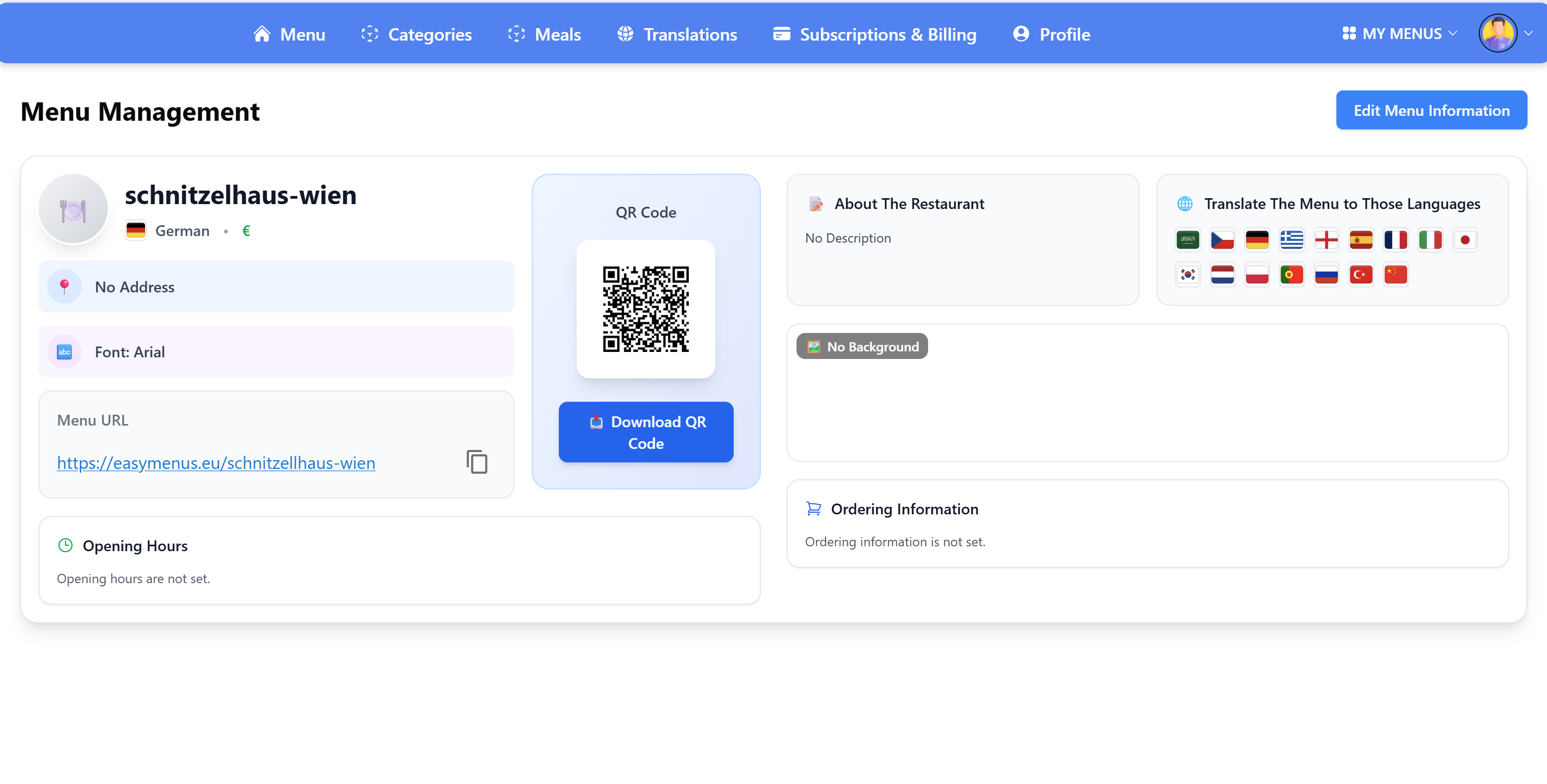 Menü-Informationen (Branding & Über) - Screenshot